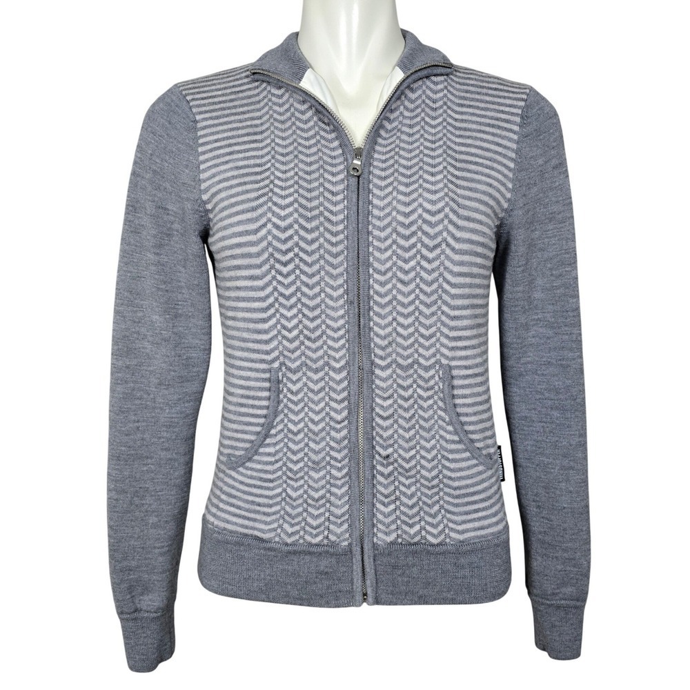 Sunice Women's Windstopper Full Zip Knit Wool Lined Jacket Lined Grey Chevron M